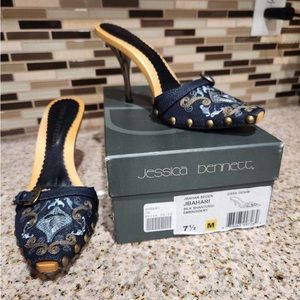 Jessica Bennett Silk Embroidered Slide Heels